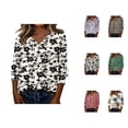 thumbnail image 1 of 3/4 Length Sleeve Womens Tops 2026 Spring Summer Floral Printed V Neck T Shirts Blouse, 1 of 4