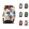 thumbnail image 1 of 3/4 Length Sleeve Womens Tops 2026 Spring Summer Floral Printed V Neck T Shirts Blouse, 1 of 4