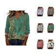 thumbnail image 1 of 3/4 Length Sleeve Womens Tops 2026 Spring Summer Floral Printed V Neck T Shirts Blouse, 1 of 4