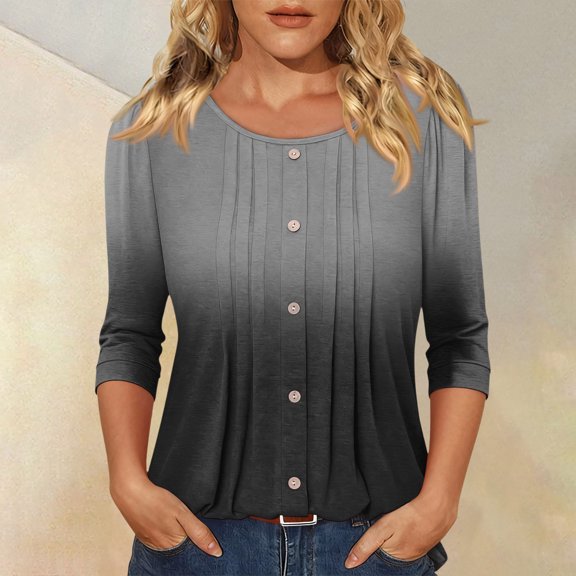 3/4 Length Sleeve Womens Tops 2026 Spring Summer Trendy Tee Shirts Dressy Casual Business Work Blouses Outfits Black XL