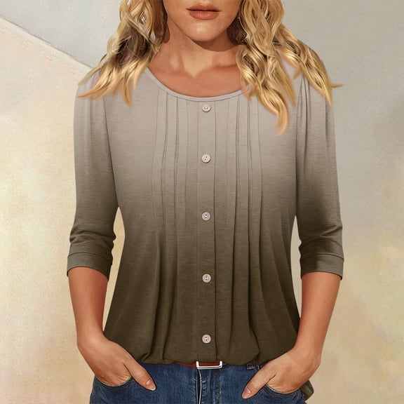 3/4 Length Sleeve Womens Tops 2026 Spring Summer Trendy Tee Shirts Dressy Casual Business Work Blouses Outfits Brown S