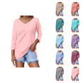 thumbnail image 1 of 3/4 Length Sleeve Womens Tops 2026 Spring Trendy Basic V Neck Plain Casual Tunic Tshirt Womens Blouses, 1 of 4