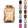 thumbnail image 1 of 3/4 Length Sleeve Womens Tops 2026 Spring Trendy Casual Satin Crewneck Soft Basic Tshirt Womens Blouses, 1 of 9
