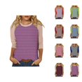 thumbnail image 1 of 3/4 Length Sleeve Womens Tops 2026 Spring Trendy Casual Striped Color Block Crewneck Tshirt Womens Blouses, 1 of 5
