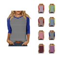thumbnail image 1 of 3/4 Length Sleeve Womens Tops 2026 Spring Trendy Casual Striped Color Block Crewneck Tshirt Womens Blouses, 1 of 5