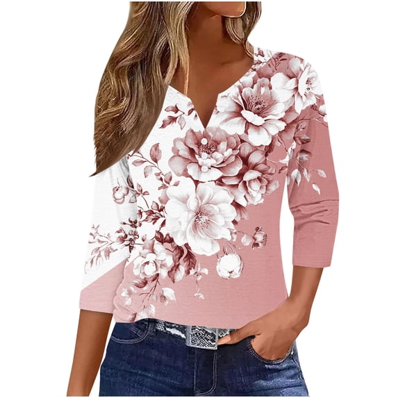 3/4 Length Sleeve Womens Tops 2026 Spring V-Neck Ruffle Blouses Dressy Casual Shirts Beach Vacation Tunic 3/4 Sleeve Blouse