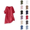 thumbnail image 1 of 3/4 Length Sleeve Womens Tops 2026 Trendy Casual Cotton Linen V Neck Button Up Stand Collar Work Tshirt Womens Blouses, 1 of 4