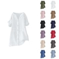 thumbnail image 1 of 3/4 Length Sleeve Womens Tops 2026 Trendy Casual Cotton Linen V Neck Button Up Stand Collar Work Tshirt Womens Blouses, 1 of 4