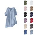 thumbnail image 1 of 3/4 Length Sleeve Womens Tops 2026 Trendy Casual Cotton Linen V Neck Button Up Stand Collar Work Tshirt Womens Blouses, 1 of 4