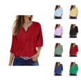 thumbnail image 1 of 3/4 Length Sleeve Womens Tops 2026 Trendy V Neck Hollow out Plain Business Casual Tshirt Womens Blouses, 1 of 5