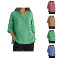 thumbnail image 1 of 3/4 Length Sleeve Womens Tops 2026 Trendy V Neck Loose Casual Cotton Linen Plain Tshirt Womens Blouses, 1 of 6