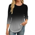 3/4 Length Sleeve Womens Tops Basic Pleated Shirts Loose Fit Crew Neck ...