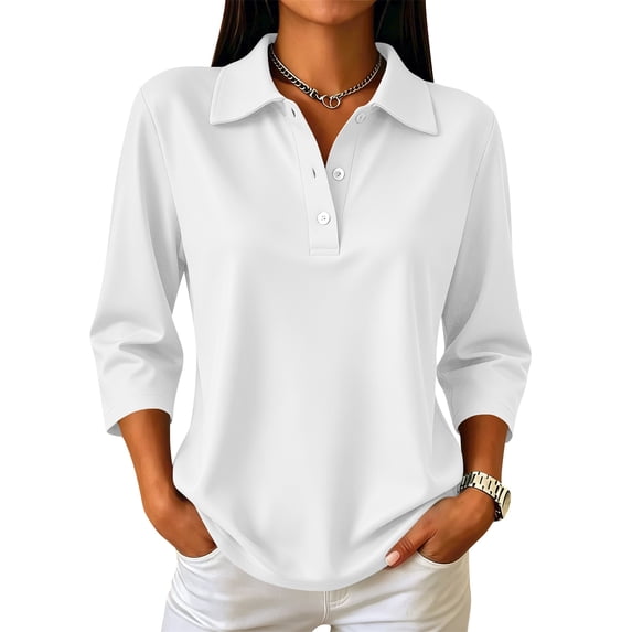 3/4 Length Sleeve Womens Tops Casual Button Down Summer Work Polo Shirts Breathable Wrinkle Shirts