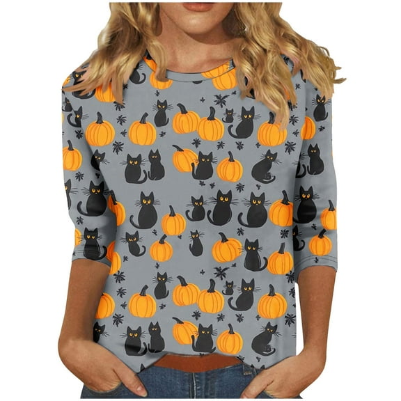 3/4 Length Sleeve Womens Tops Casual Comfortable Crewneck T Shirts Printed Three Quarter Length Tunic Tops