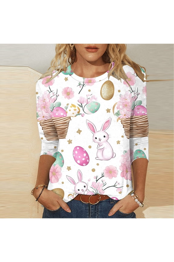 3/4 Length Sleeve Womens Tops Casual Loose Fit Crewneck T Shirts Cute Solid Three Quarter Length Tunic Tops White 2XL