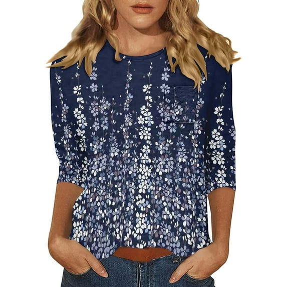 3/4 Length Sleeve Womens Tops Casual Loose Fit Crewneck T Shirts Cute Solid Three Quarter Length Tunic Tops White XXL