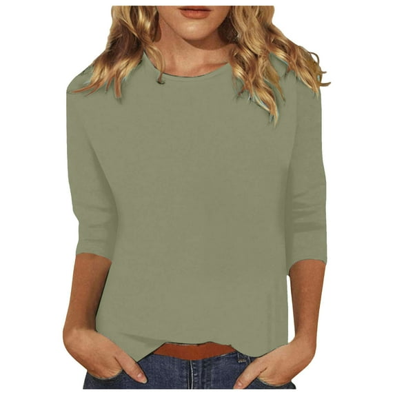3/4 Length Sleeve Womens Tops Casual Loose Fit Crewneck T Shirts Cute Solid Three Quarter Length Tunic Tops Women's Short Sleeve Casual Tee - Lightweight Top