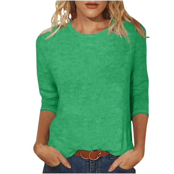 3/4 Length Sleeve Womens Tops Casual Loose Fit Crewneck T Shirts Cute Solid Three Quarter Length Tunic Tops