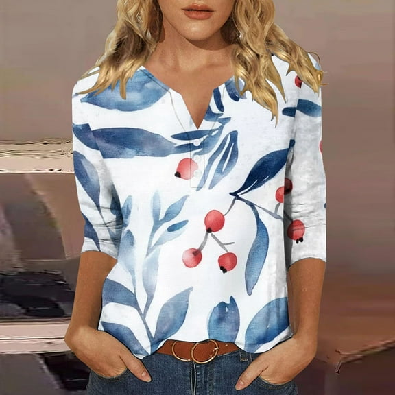 3/4 Length Sleeve Womens Tops Casual Summer Tops Trendy Teen Womens Summer Graphic Cotton T Shirts Print Tops for Women 2026