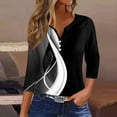 thumbnail image 1 of 3/4 Length Sleeve Womens Tops Casual V-Neck Button Down Blouse Ladies Shirts for Spring and Summer Fashion Outfit Dark Gray L, 1 of 5