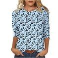 thumbnail image 1 of 3/4 Length Sleeve Womens Tops Color Block Print Crew Neck Shirts Loose Fit Going Out Tops Business Dressy Casual Tunic Blouses 2026 Summer Basic Tees Beach Vacation Outfits, 1 of 5