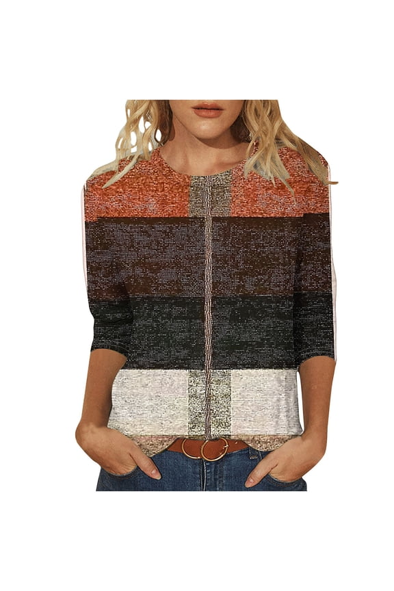 3/4 Length Sleeve Womens Tops Cotton Only, Womens Tops Plus Size Summer Long Spring Tops For Women 100%Cotton Tee Only T Shirts For Women Loose Fit Plus Size Women'S Clothing Shirts Plus Size
