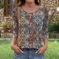 thumbnail image 1 of 3/4 Length Sleeve Womens Tops Cotton Oversized Crewneck Three Quarter Sleeve T Shirts Summer Casual Floral Print Plus Size Round Neck Loose Comfy Short Sleeve Tee Shirt, 1 of 5