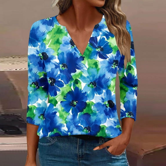 3/4 Length Sleeve Womens Tops Cotton V Neck Womens Plus Size Tops Dressy Casual Summer T Shirts for Women Loose Fit Plus Size Tops for Women Dressy reorder clearance