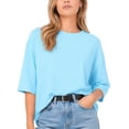 3/4 Length Sleeve Womens Tops Crew Neck Cotton Shirts Business Casual ...