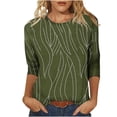 thumbnail image 1 of 3/4 Length Sleeve Womens Tops Cute Crew Neck Casual Graphic Tunic Tops Basic Pleated Shirts Loose Fit 2025, 1 of 8