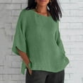 thumbnail image 1 of Womens Summer Tops DYTTDG Women's Plus Size T-Shirt Blouse Cotton Linen Round Neck 3/4 Sleeve T-Shirt Casual Top Summer Green,L, 1 of 6
