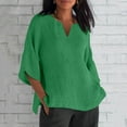 thumbnail image 1 of Womens Summer Tops DYTTDG Women's Plus Size T-Shirt Blouse Cotton Linen V-Neck 3/4 Sleeve T-Shirt Casual Top Summer Green,S, 1 of 5