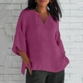 thumbnail image 1 of Womens Summer Tops DYTTDG Women's Plus Size T-Shirt Blouse Cotton Linen V-Neck 3/4 Sleeve T-Shirt Casual Top Summer Hot Pink,S, 1 of 5