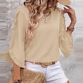 thumbnail image 1 of 3/4 Length Sleeve Womens Tops Dressy Casual Blouses Crewneck Ruffle Irregular Sleeve Shirts Spring Outfits Business Work Tops Khaki 2XL, 1 of 3
