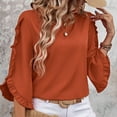 thumbnail image 1 of 3/4 Length Sleeve Womens Tops Dressy Casual Blouses Crewneck Ruffle Irregular Sleeve Shirts Spring Outfits Business Work Tops Orange XL, 1 of 3