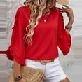 thumbnail image 1 of 3/4 Length Sleeve Womens Tops Dressy Casual Blouses Crewneck Ruffle Irregular Sleeve Shirts Spring Outfits Business Work Tops Red M, 1 of 3