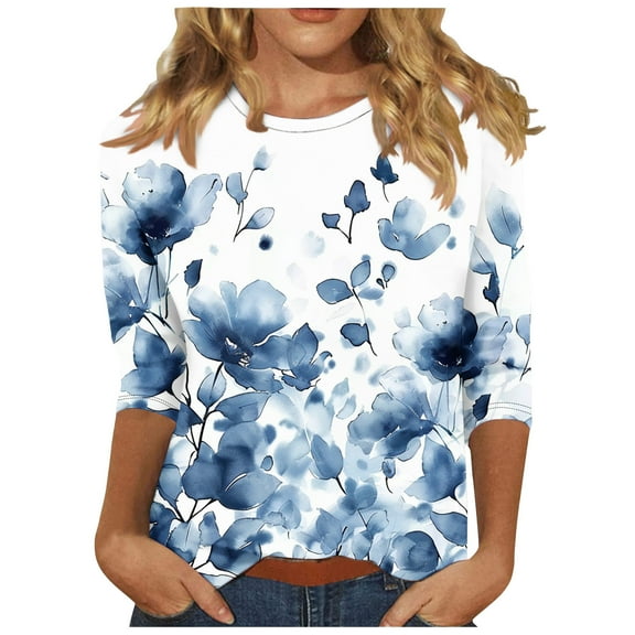 3/4 Length Sleeve Womens Tops Dressy Casual Crewneck Pullover Tunics Blouses Fashion 2025 Tees Shirts