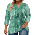 thumbnail image 1 of 3/4 Length Sleeve Womens Tops Dressy Casual Plus Size Blouses Gradient Large V-neck Three Quarter Sleeve Solid Color (Size:L-5XL), 1 of 5