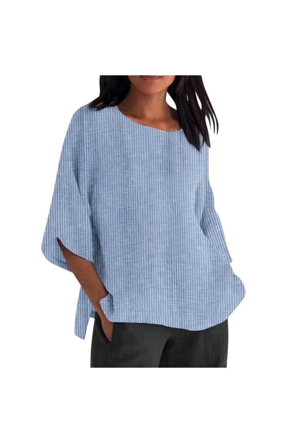 3/4 Length Sleeve Womens Tops Dressy Casual Shirts Ruffle Bell Sleeve Front Pleated Fasion Trendy Summer Blouses