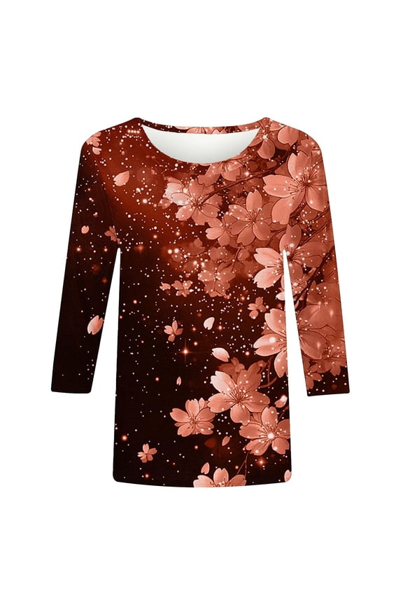 3/4 Length Sleeve Womens Tops Dressy Casual Shirts Ruffle Bell Sleeve Front Pleated Fasion Trendy Summer Blouses