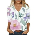 thumbnail image 2 of Charella 3/4 Length Sleeve Womens Tops Fashion V Neck Ruffle Sleeve Tunic Shirts Casual Loose Fit Blouses S Wine 2 of 10