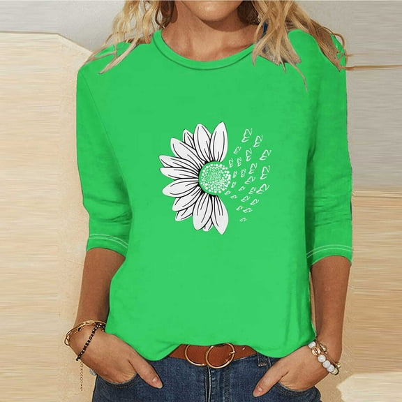 3/4 Length Sleeve Womens Tops Fall 2024 Fashion Trendy Boat Crew Neck Smocked Work Dressy Casual T Shirt Blouses Green XL