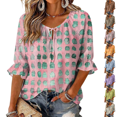 thumbnail image 1 of 3/4 Length Sleeve Womens Tops Fall Loose Work Puffy Sleeves Blouses Summer Elegant Casual Loose Work Plus Size Flowy Ruffle Fashion Office Dress Shirt, 1 of 7