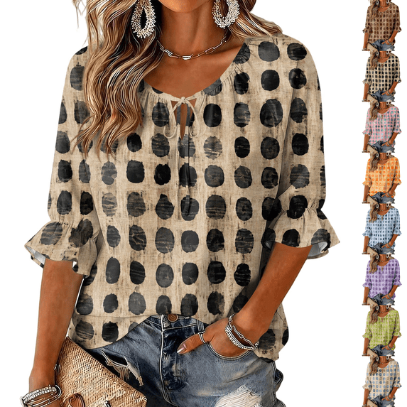 3/4 Length Sleeve Womens Tops Fall Loose Work Puffy Sleeves Blouses Summer Elegant Casual Loose Work Plus Size Flowy Ruffle Fashion Office Dress Shirt