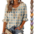 thumbnail image 1 of 3/4 Length Sleeve Womens Tops Fall Loose Work Puffy Sleeves Blouses Summer Elegant Casual Loose Work Plus Size Flowy Ruffle Fashion Office Dress Shirt, 1 of 7