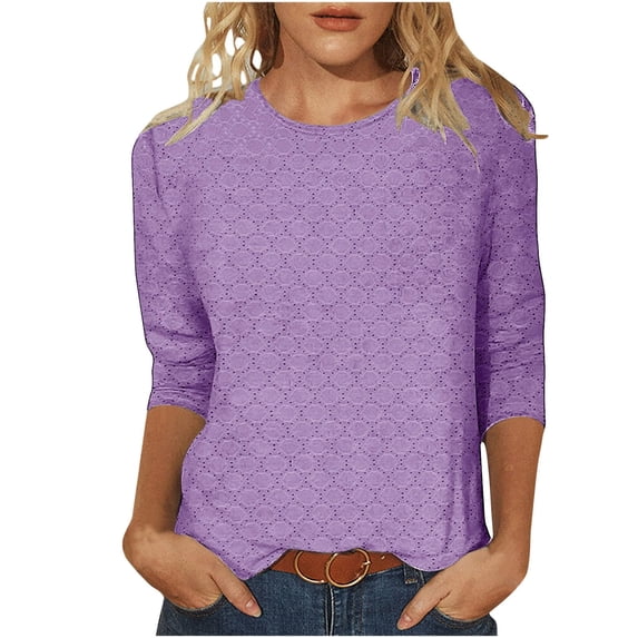 3/4 Length Sleeve Womens Tops Fashion Fall Casual Crew Neck Shirts Color Block Loose Ladies Tops and Blouses Trendy Fall Winter White T Shirts Casual Going Out Tops for Women