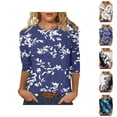 thumbnail image 1 of 3/4 Length Sleeve Womens Tops Floral Print Crewneck Loose Fit Dressy Casual Shirts Spring Summer Blouse Going out Top, 1 of 6