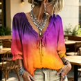thumbnail image 1 of 3/4 Length Sleeve Womens Tops Lace Up Blouse Women's V-Neck Abstract Geometric Print Ruffle Trim Casual Loose Flowy Dressy Shirts, 1 of 5