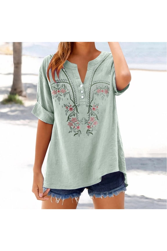 3/4 Length Sleeve Womens Tops Lightweight Pullover Shirt Soft Floral Top Peasant Tops Summer Tops for Women Elbow Sleeve Summer Gauze Shirts Solid Color Pullover Shirts Bohemian Tops XL