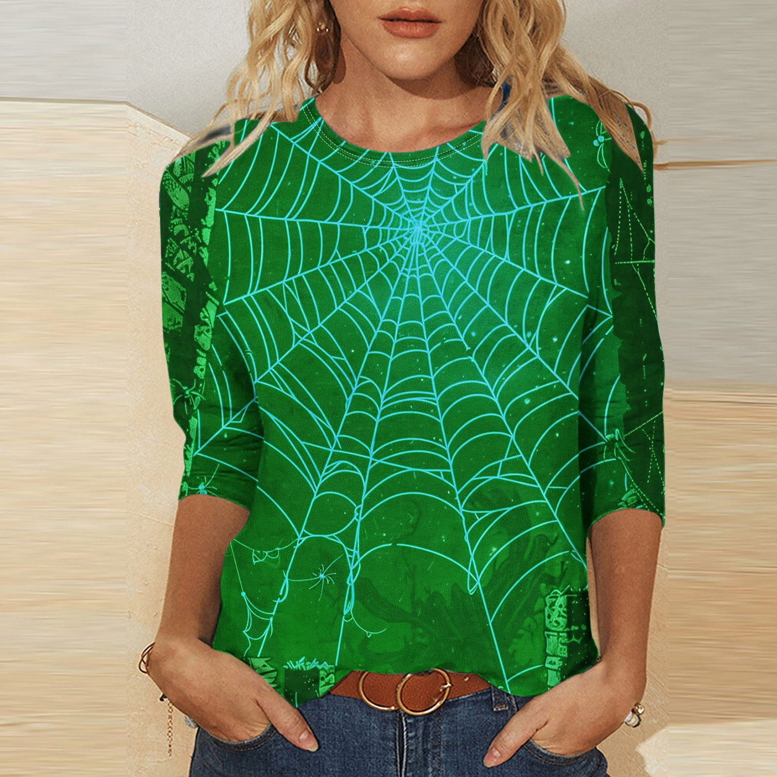 3/4 Length Sleeve Womens Tops Medium Plus Size Halloween Tops Graphic